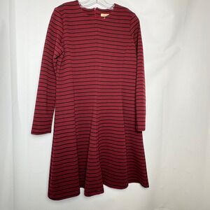 Anthropologie Hutch Striped Long Sleeve A-Line Dress Burgundy Black Size M